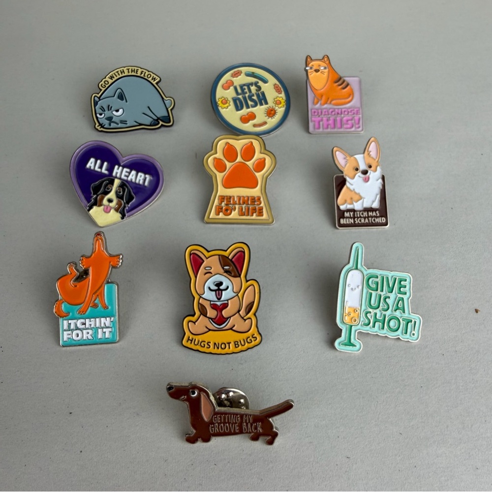 Veterinary Medicine Enamel Pins Cat Dog Funny Lot of 10